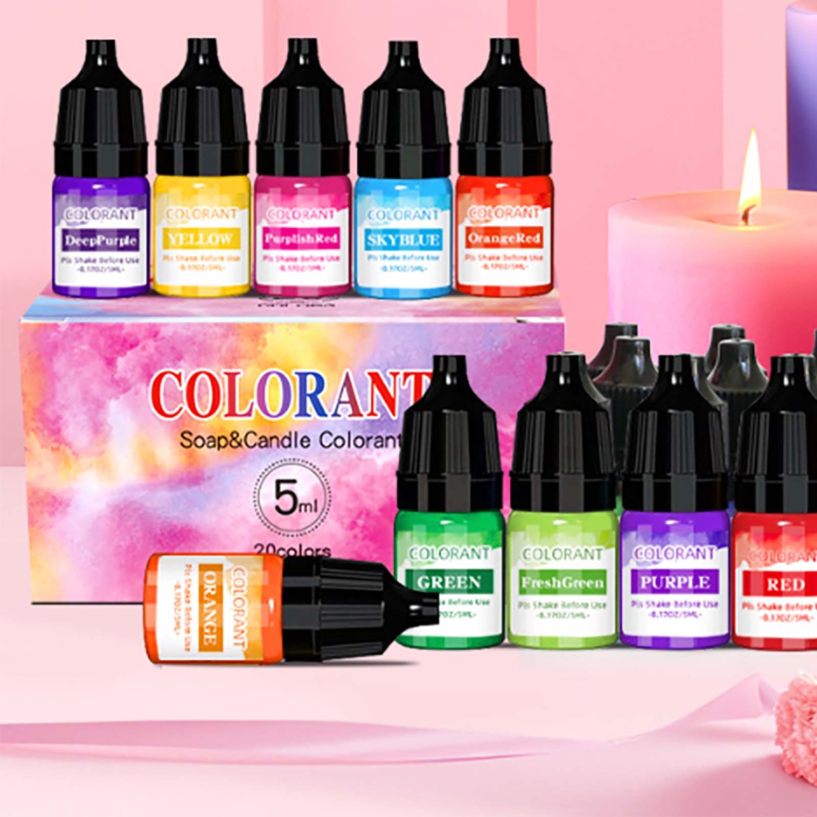 NANDIYNZHI Candle Dye 20 Colors Liquid Oil Based Dye for Candle Wax Candle Color for Diy Candle Making Highly Concentrate Natural Candle Color(5Ml) 20* Stain